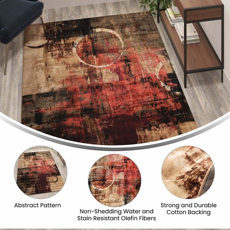 Flash Furniture Red, Green, Beige 5' x 7' Abstract Area Rug YK-A811A-D8571-57-GR-GG